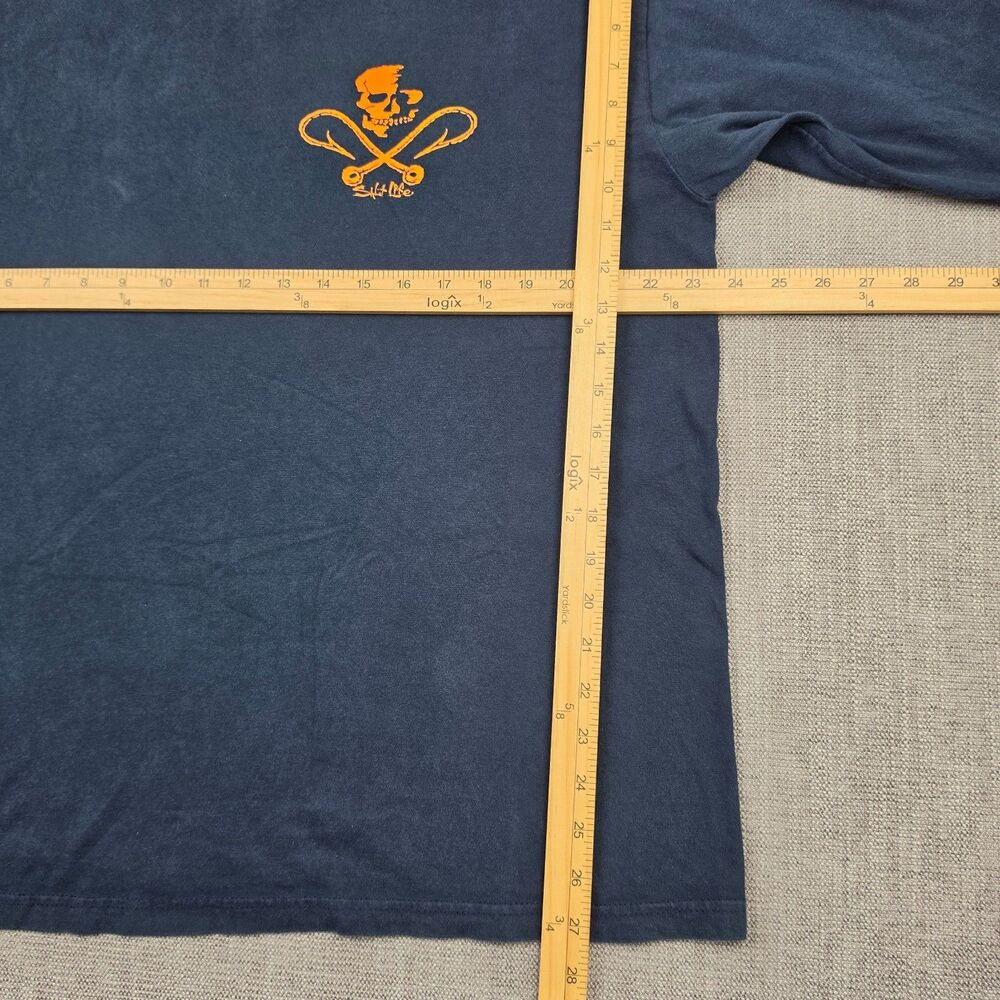 Salt Life Mens XL Dark Blue Orange Skull Fish Hooks Long Sleeve T-Shirt Graphic - Picture 6 of 6